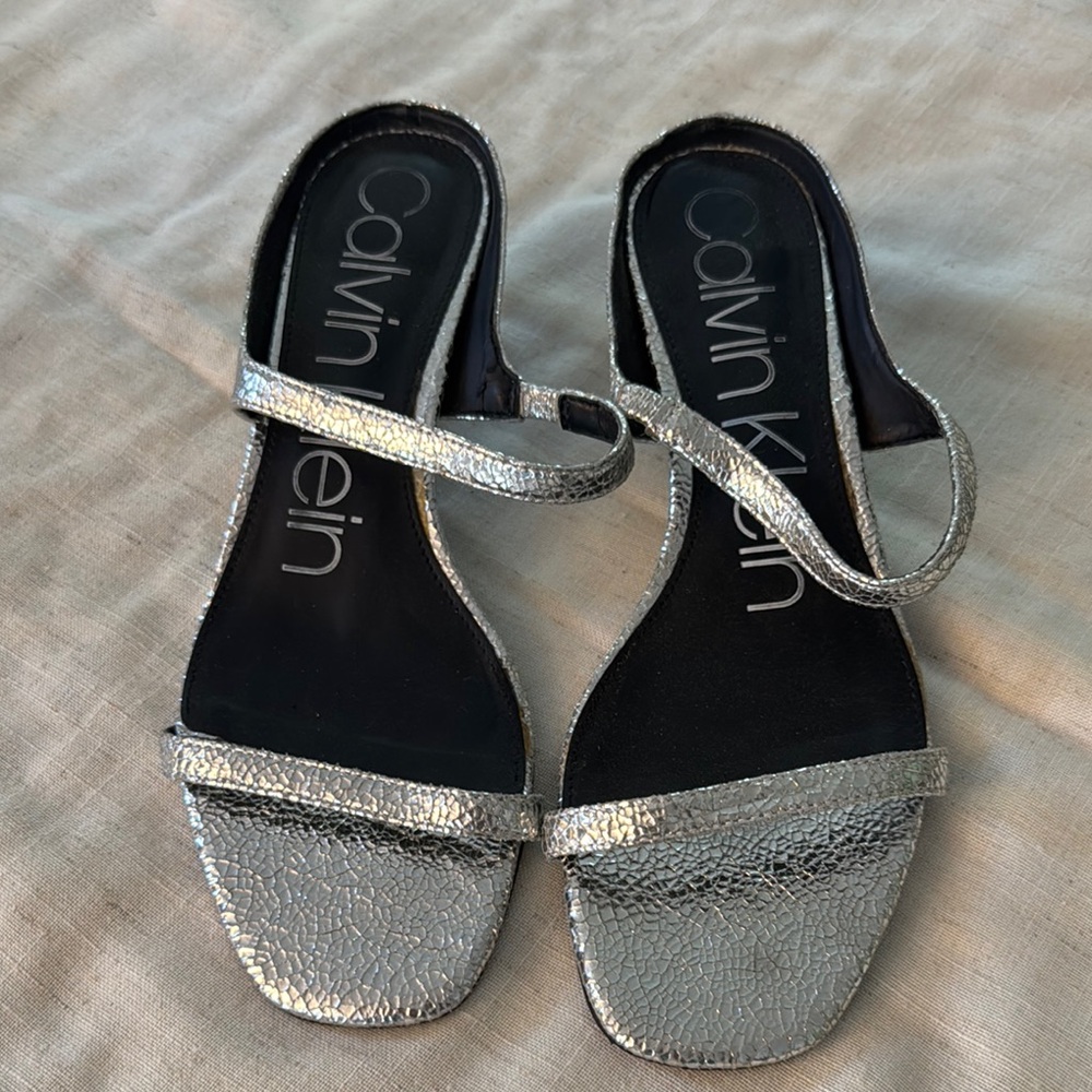 Calvin Klein Silver Heels with Shimmery Straps